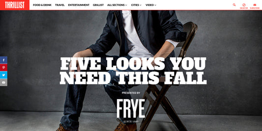 Screen shot of the main image for Thrillist's Five Looks You Need This Fall piece. In the background, a model sits on a chair wearing a suit. 