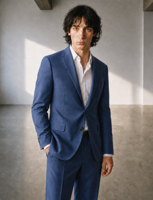 BKT50 Tailored Jacket in Super 130s Heather Twill - Gentian Blue