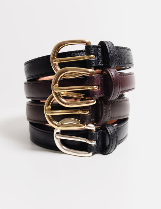 Photo of all four styles of the Brooklyn Tailors x Saddler's 20mm belts stacked on top of each other.