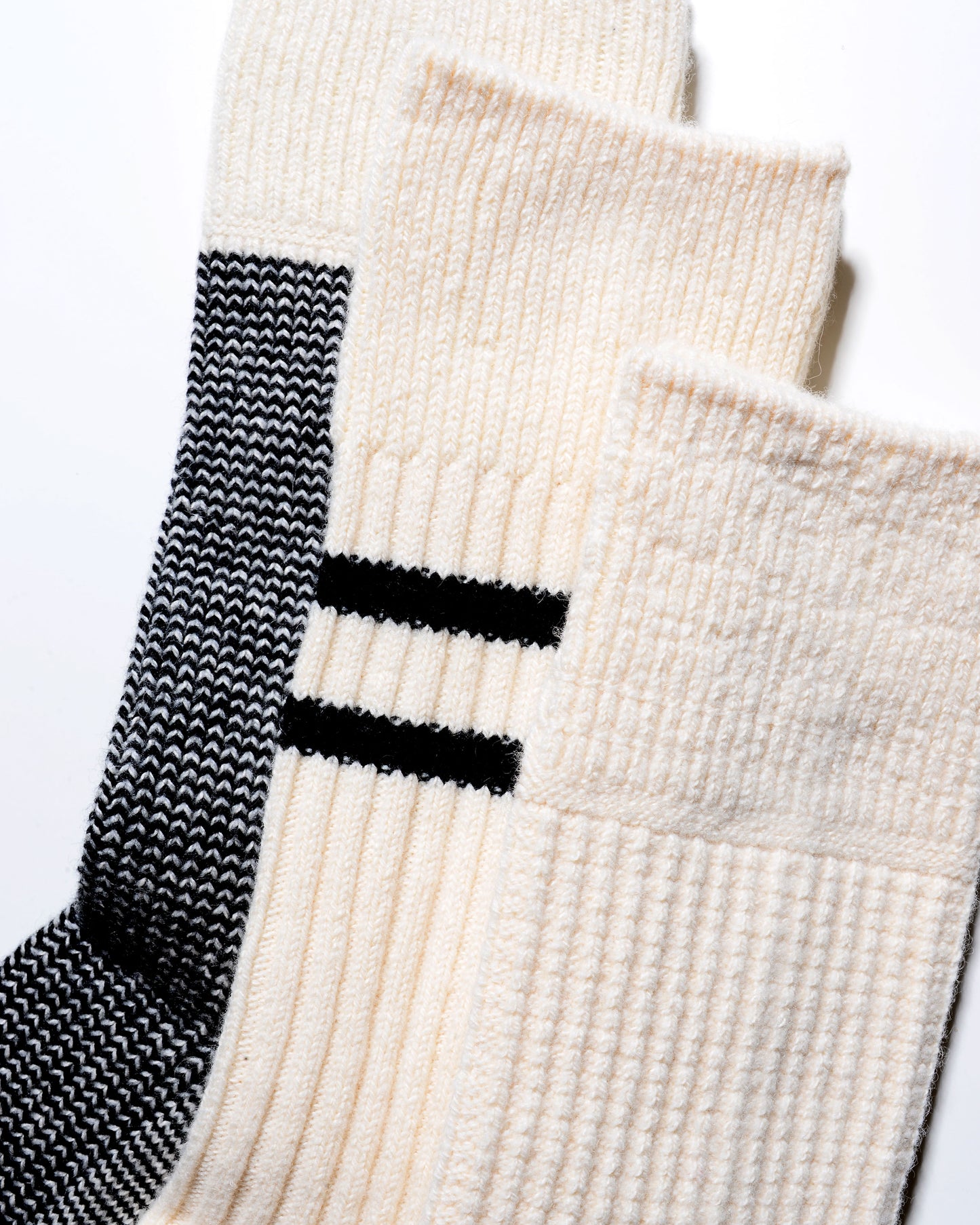 Recycled Cotton/Wool Daily 3-Pack Socks - Off-White/Black