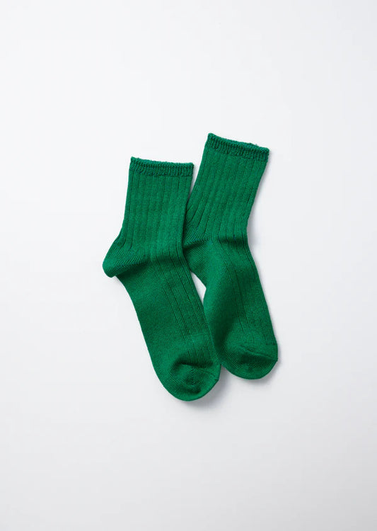 Flat shot of Rototo Cotton Linen Ribbed Ankle Socks - Spring Green