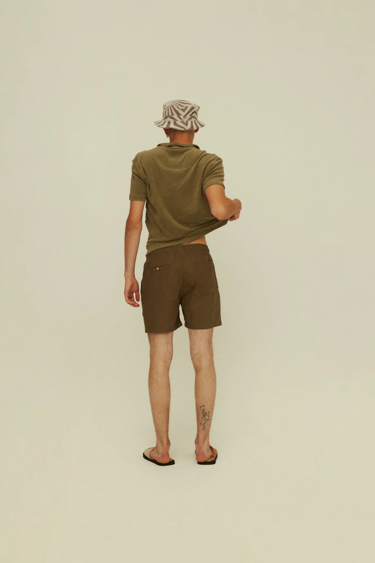 Back on-body photo of OAS Army Linen Shorts