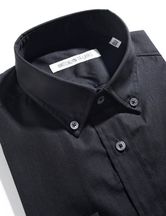 Detail of button down collar on Brooklyn Tailors BKT10 Slim Casual Shirt in Cotton Poplin - Black