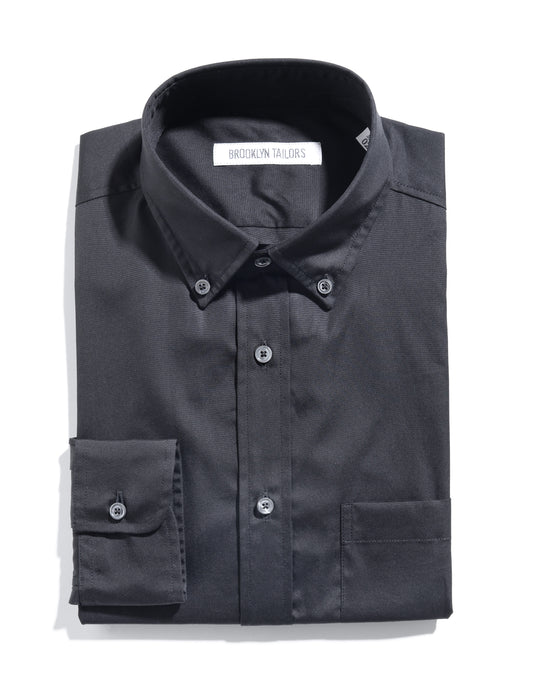 Brooklyn Tailors BKT10 Slim Casual Shirt in Cotton Poplin - Black flat shot folded