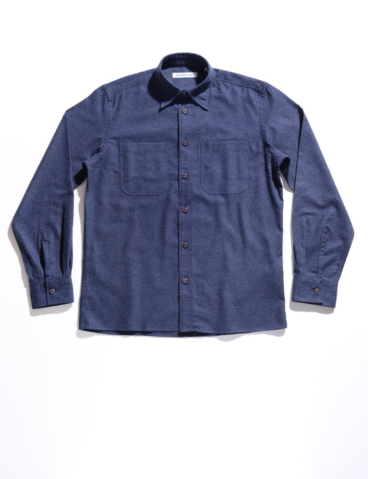 Brooklyn Tailors BKT16 Overshirt in Cotton Cashmere Flannel - Midnight Blue full length flat shot