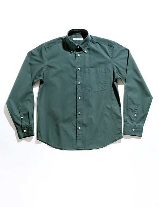 Brooklyn Tailors BKT14 Relaxed Shirt in Cotton Poplin - Deep Green full length flat shot