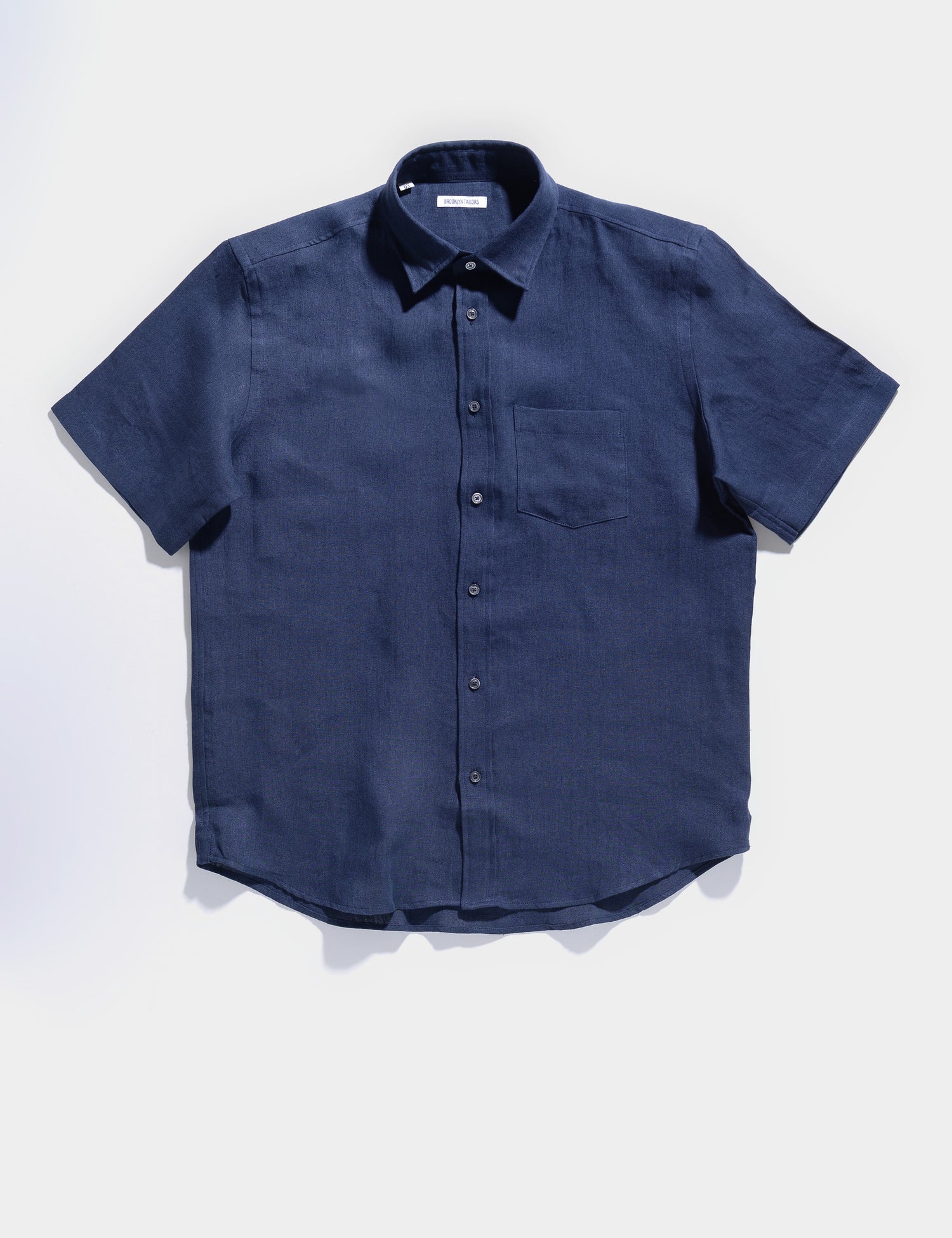 Brooklyn Tailors BKT14 Short Sleeved Casual Shirt in Linen Twill - Salerno Blue full length flat shot