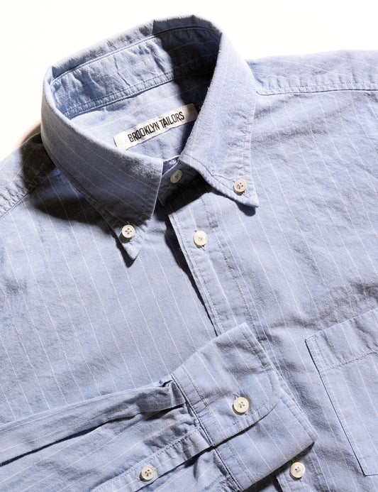 FINAL SALE: BKT14 Relaxed Shirt in Thin Stripe - Pale Blue and White