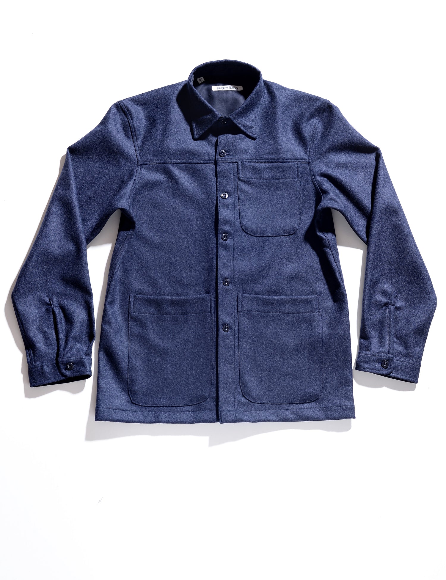 Full length flat shot of Brooklyn Tailors BKT15 Shirt Jacket in Boiled Wool - Navy