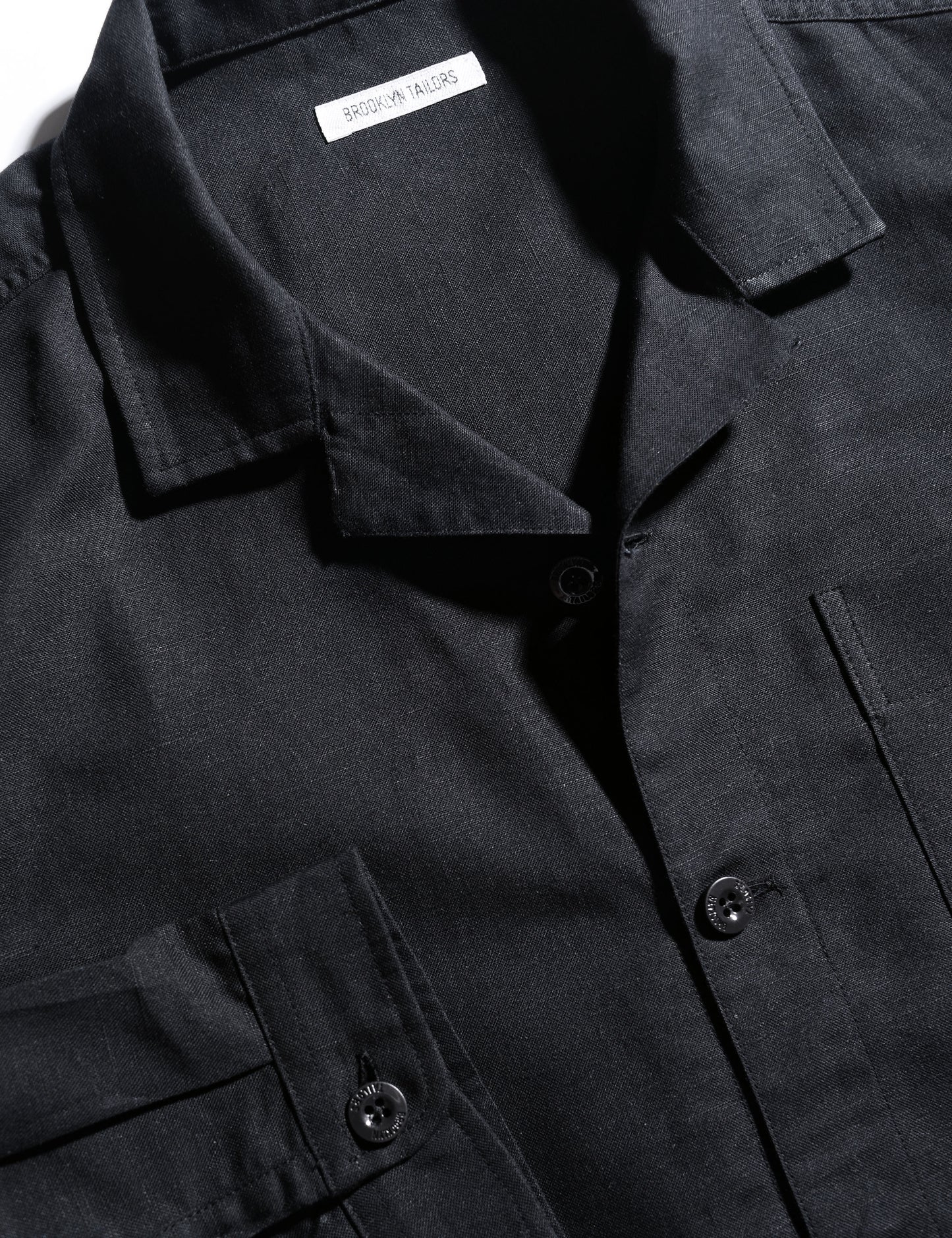 BKT19 Camp Collar Overshirt in Summer Weight Linen - Black