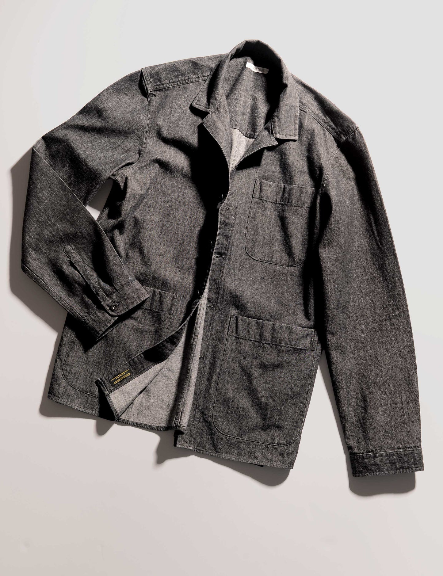 BKT19 Camp Collar Overshirt in Japanese Denim - Stonewashed Black