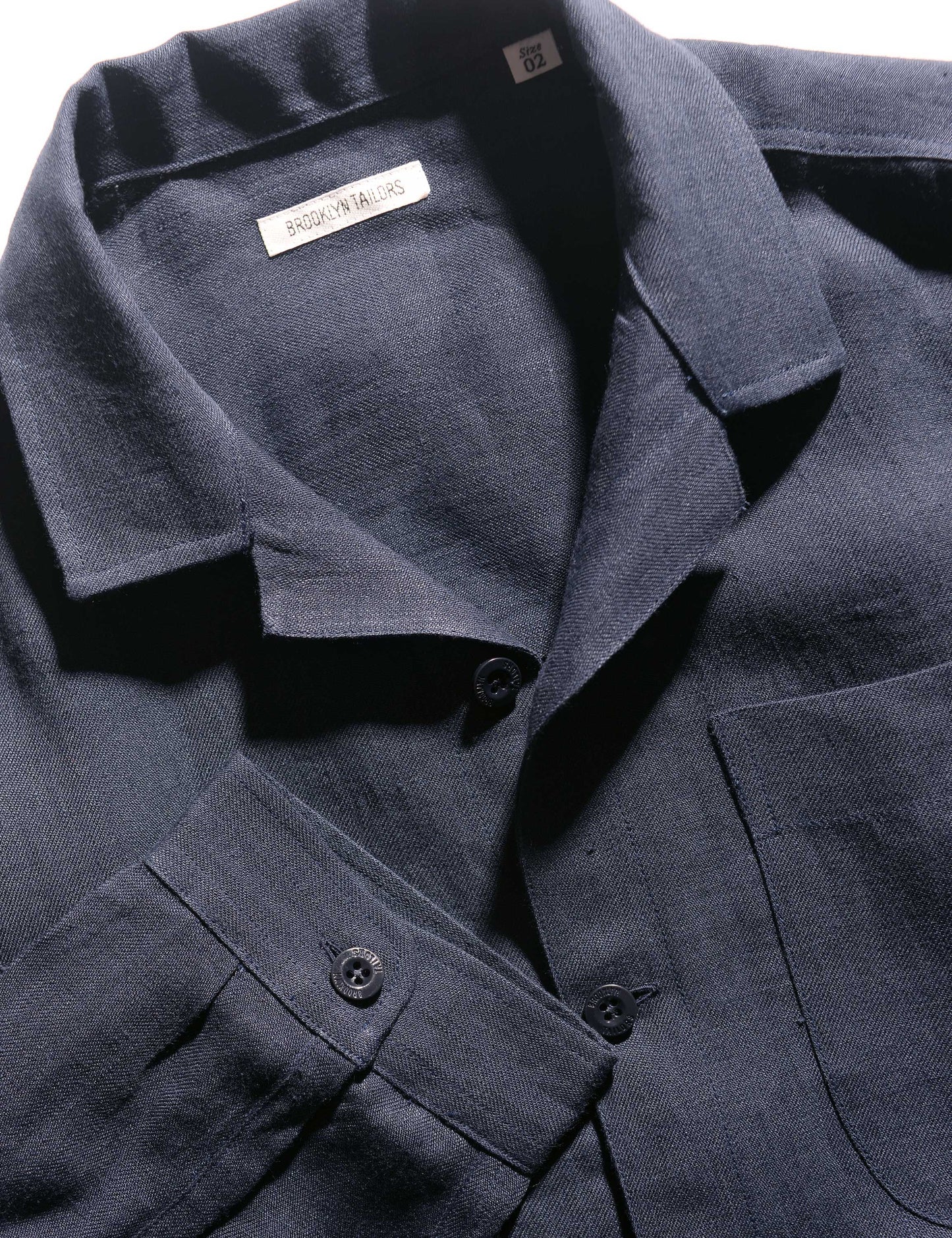 BKT19 Camp Collar Overshirt in Italian Linen - Navy
