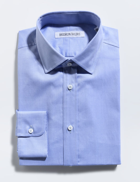 Brooklyn Tailors BKT20 Slim Dress Shirt in Cotton Twill - Blue folded flat shot
