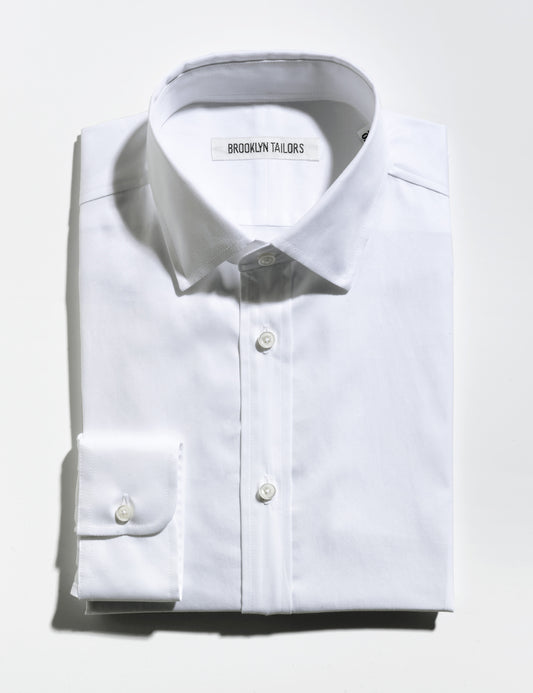 Brooklyn Tailors BKT20 Slim Dress Shirt in Cotton Twill - White folded flat shot