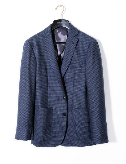 Brooklyn Tailors BKT35 Unstructured Jacket in Brushed Wool Microgrid - Navy full length shot on hanger