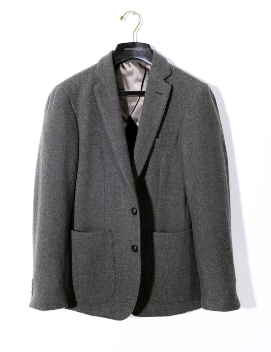 Brooklyn Tailors BKT35 Unstructured Jacket in 14.5 Micron Lofted Wool & Silk - London Gray full length shot on hanger 