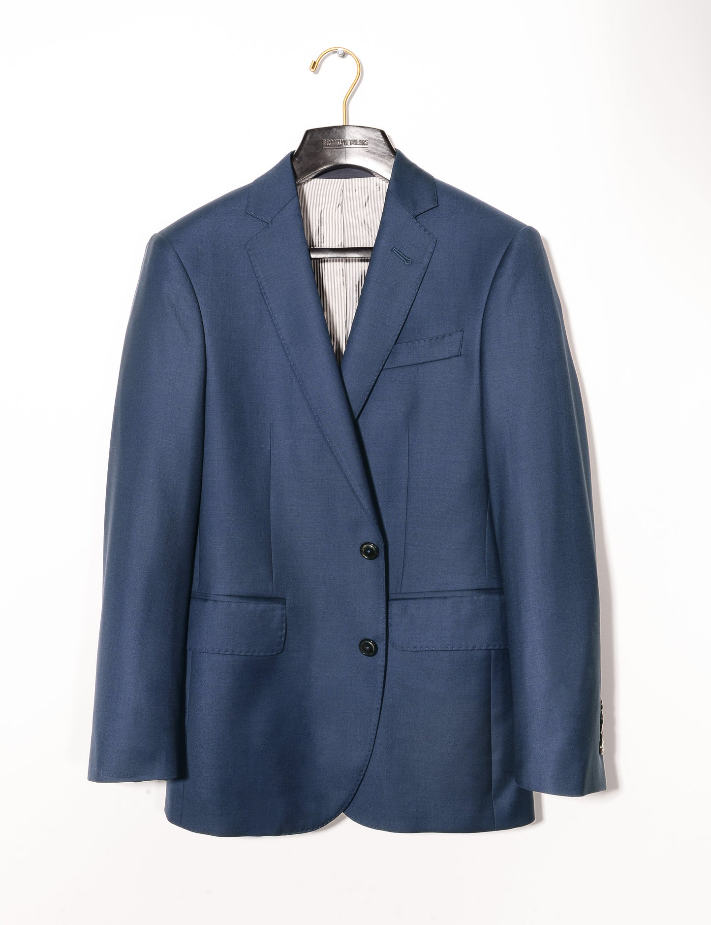 Brooklyn Tailors BKT50 Tailored Jacket in Super 120s Twill - Bright Navy full length shot on hanger