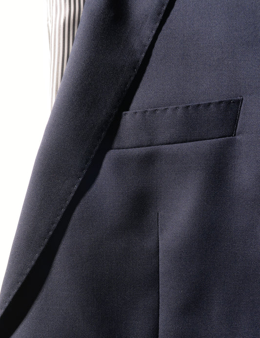 Detail shot of Brooklyn Tailors 2020 Version BKT50 Tailored Jacket in Super 110s Plainweave - Classic Navy lapel and chest pocket