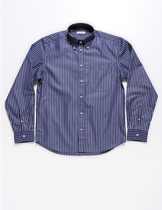 Brooklyn Tailors BKT14 Relaxed Shirt in Big Stripe - Ocean full length flat shot