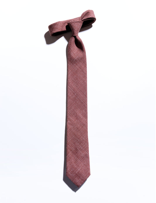 Flat shot of Brooklyn Tailors Silk, Wool, and Linen Heathered Tie - Brick