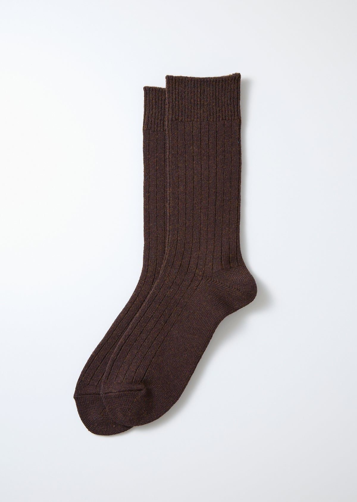 Cotton Wool Ribbed Crew Socks - Dark Brown