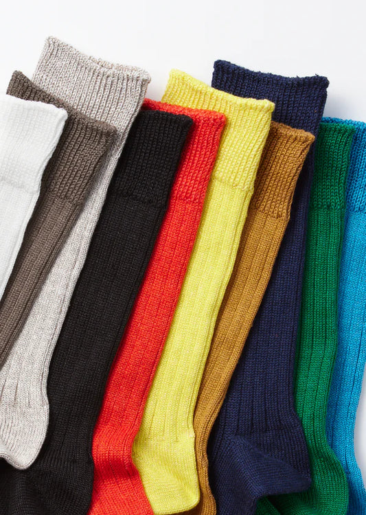 Photo of many colors of Rototo Cotton Linen Ribbed Crew Socks 