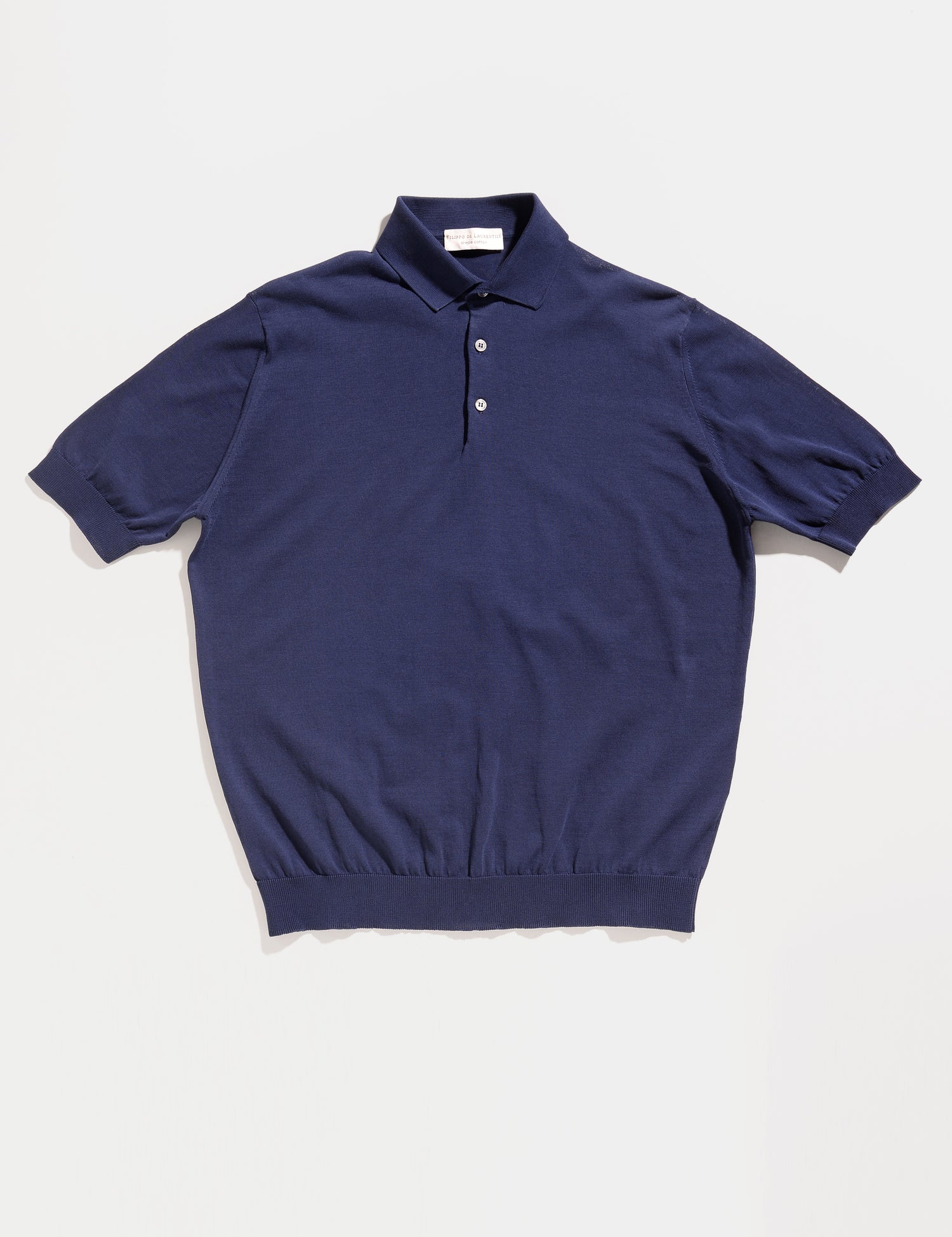 Full length flat shot of Filippo de Laurentiis Solid Polo Shirt in Crepe Cotton - Ocean Blue
