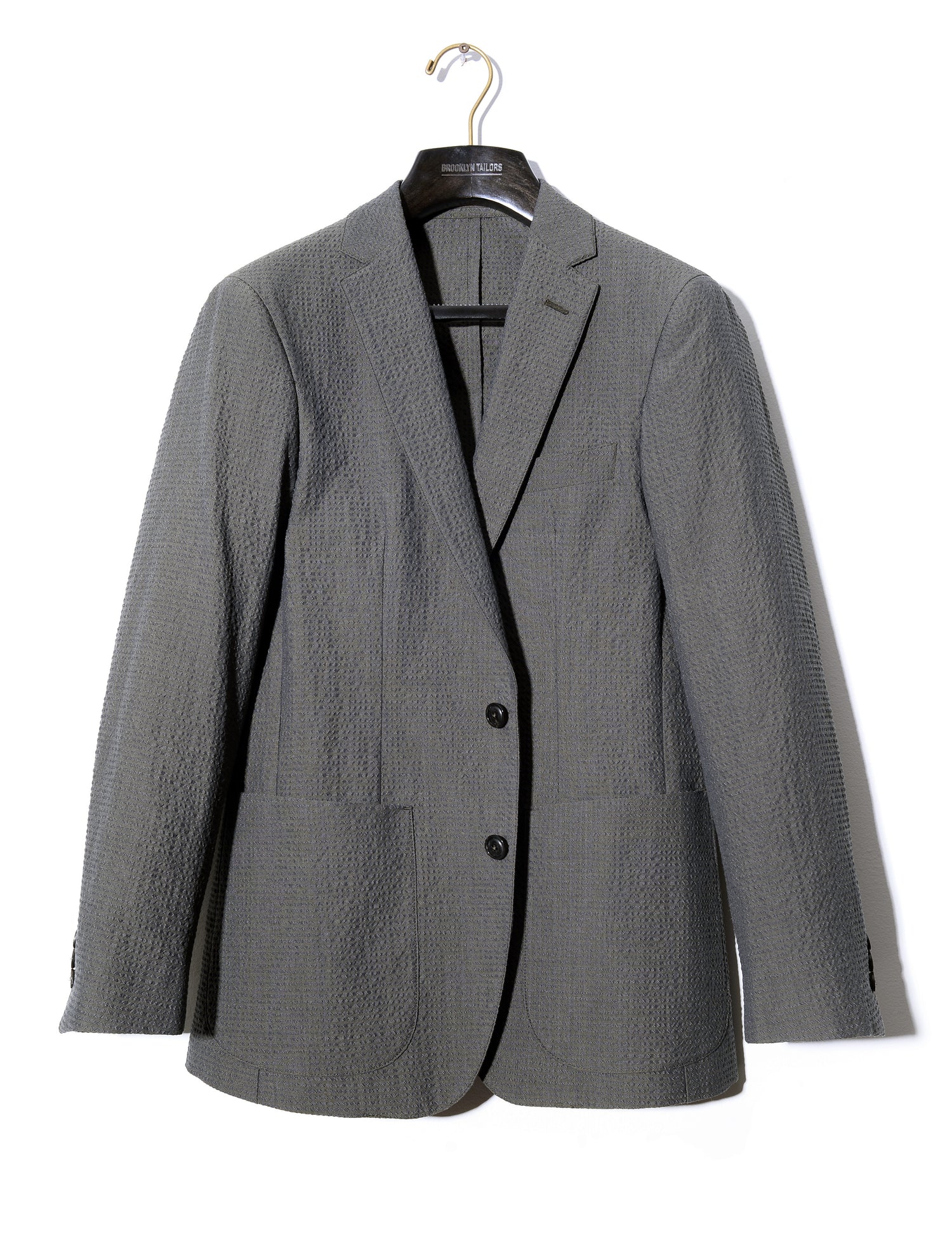 Brooklyn Tailors BKT35 Unstructured Jacket in Crinkled Wool & Cotton - Storm full length shot on hanger