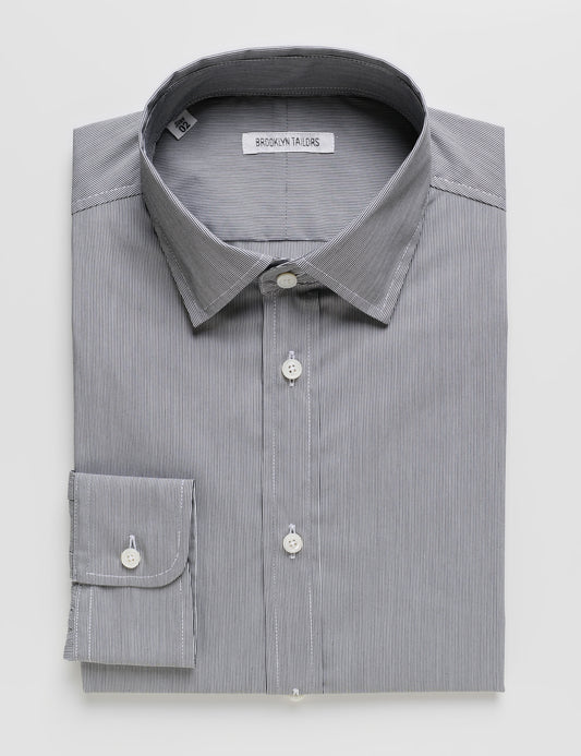 Brooklyn Tailors BKT20 Slim Dress Shirt in Hairline Stripe - Granite folded flat shot