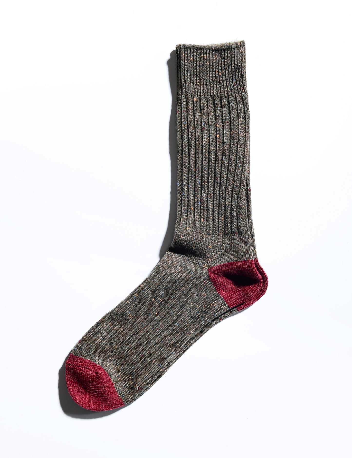 Tweed Nep Crew Socks - Olive