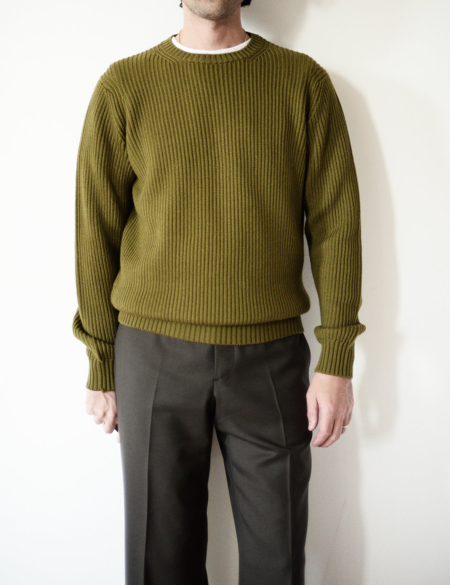 On-body shot of Fisherman Crewneck - Chromium Green