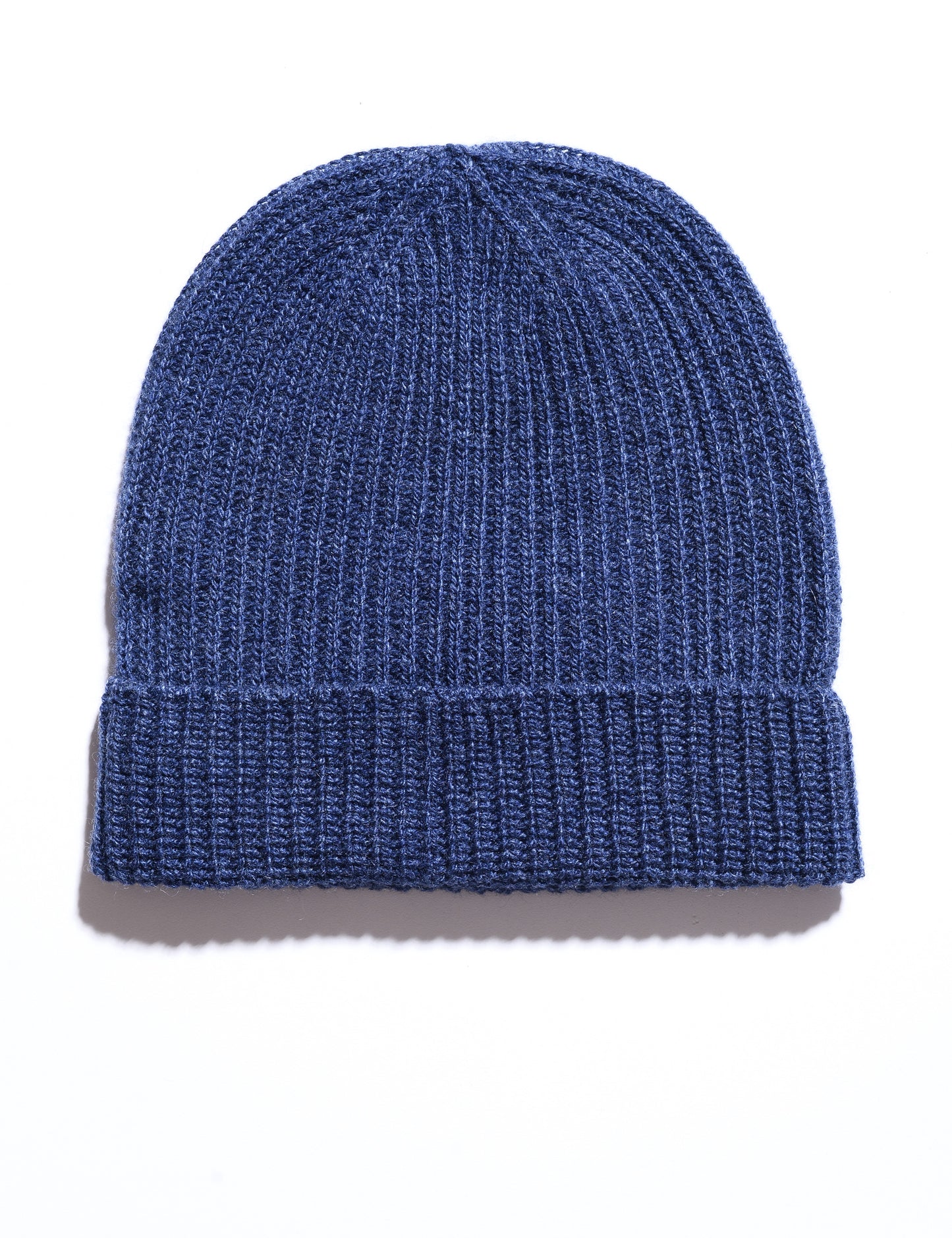 Flat shot of Filippo De Laurentiis Cashmere Narrow Rib Beanie - Indigo