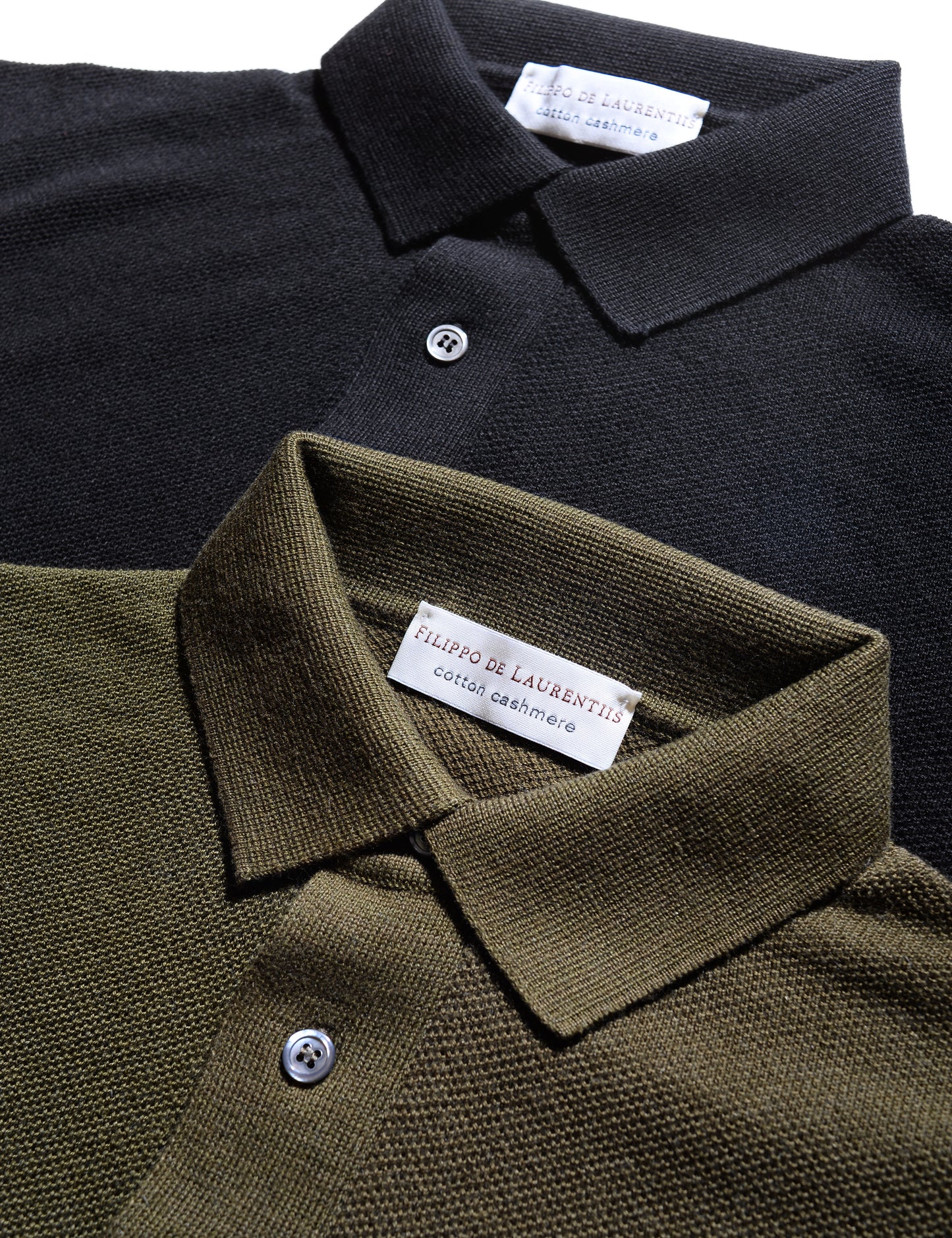 Long Sleeved Polo in Cotton Cashmere Waffle - Black