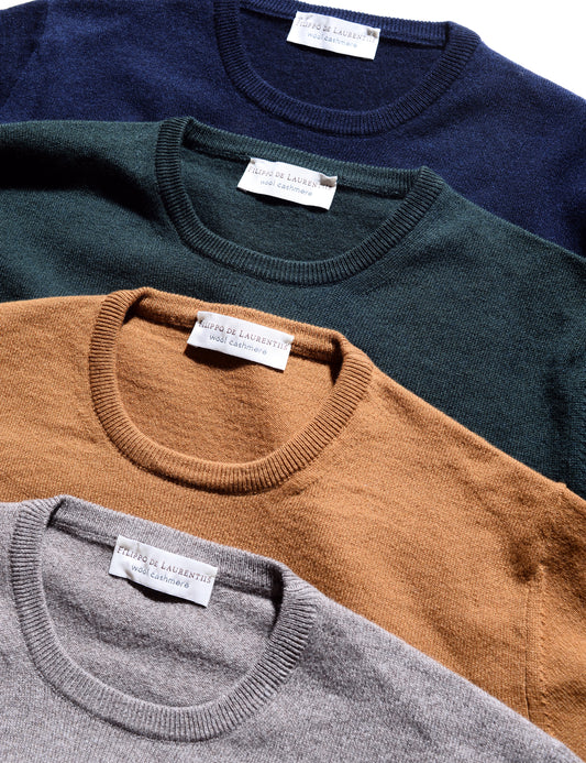 Collar detail of Wool Cashmere Crewneck - Golden Hour and other sweaters