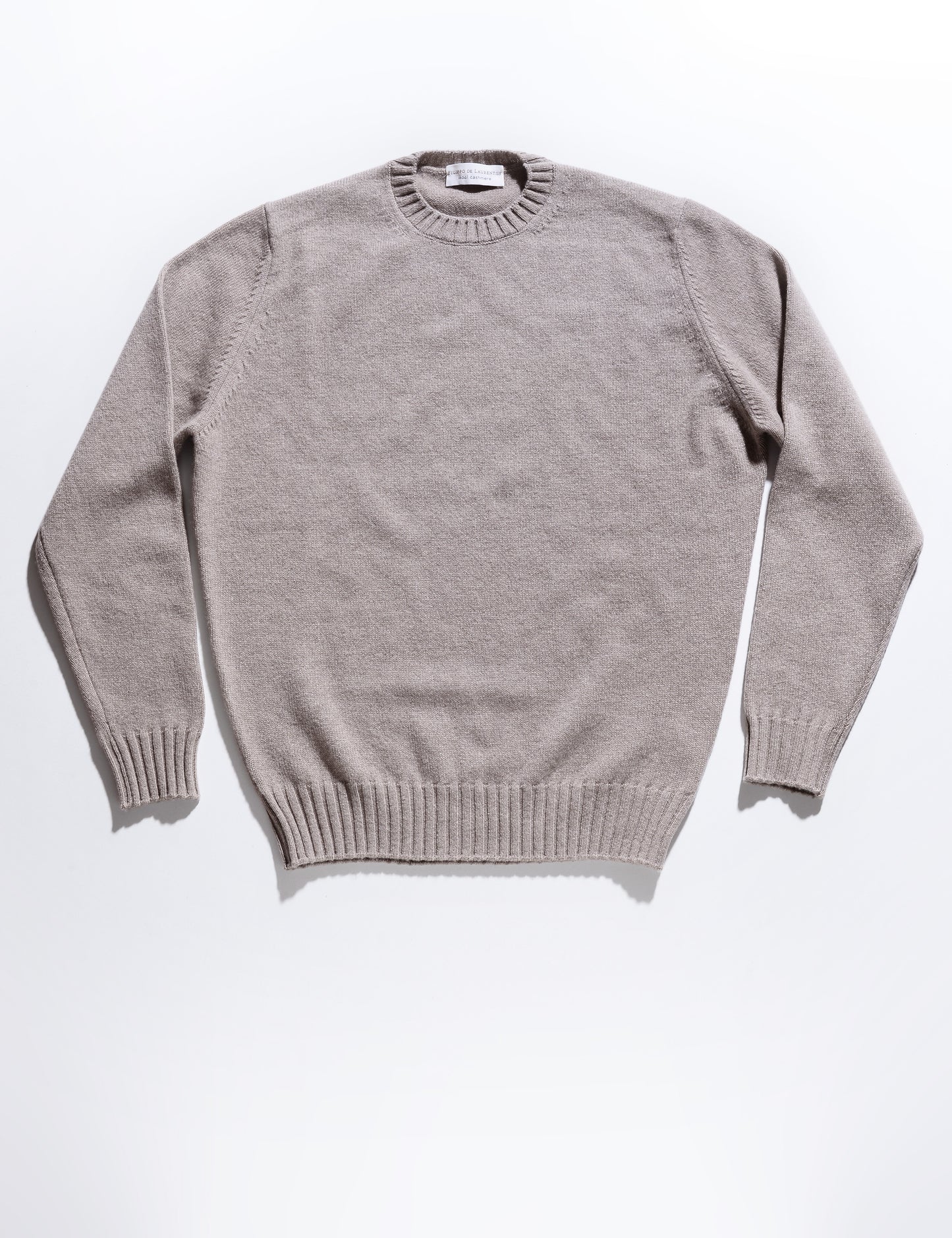 Full length flat shot of Filippo de Laurentiis Wool Cashmere Ribbed Cuff Crewneck - Oat