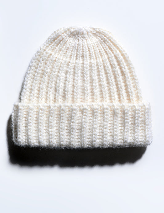 Flat shot of Cableami Mohair Blend Beanie - Ivory