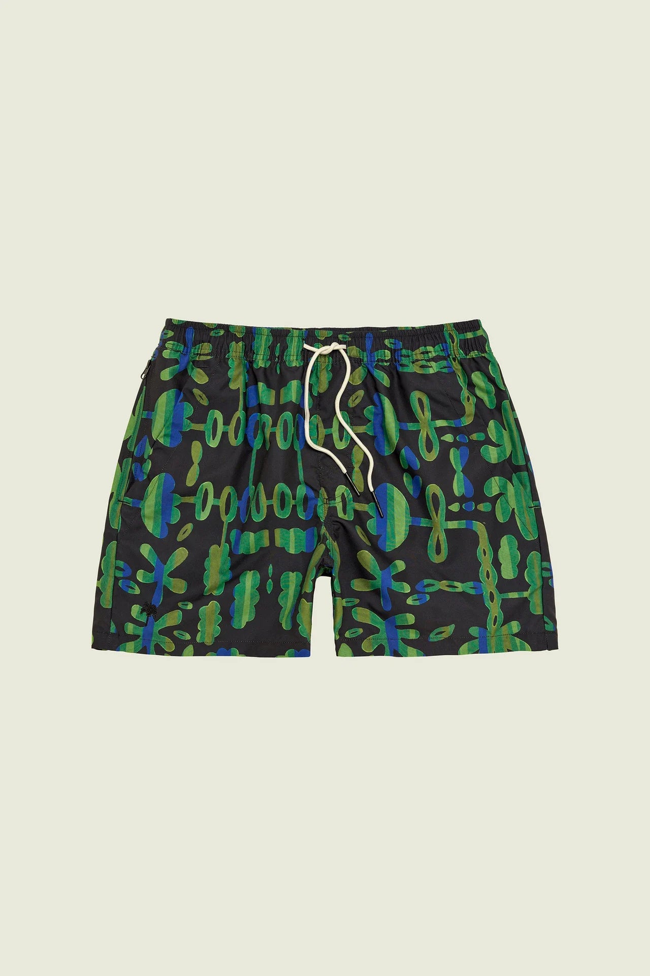 Flat front shot of OAS Feral Galbanum Swim Shorts