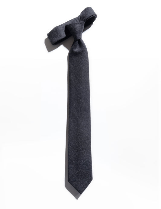 Flat shot of Brooklyn Tailors Super 130s Wool Flannel Tie - Charcoal