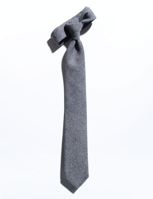 Flat shot of Brooklyn Tailors Super 130s Wool Flannel Tie - Salt & Pepper Gray
