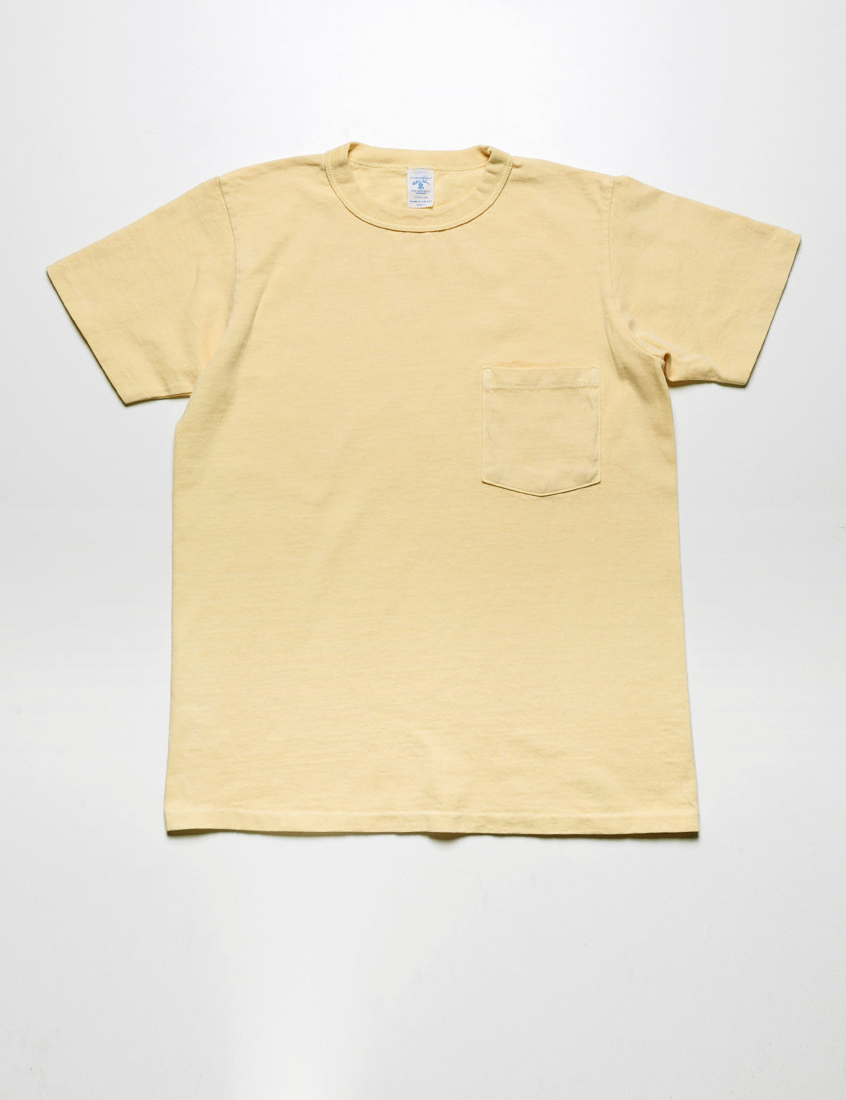 Full length flat shot of Velva Sheen Pigment Pocket Tee in Sunny Yellow