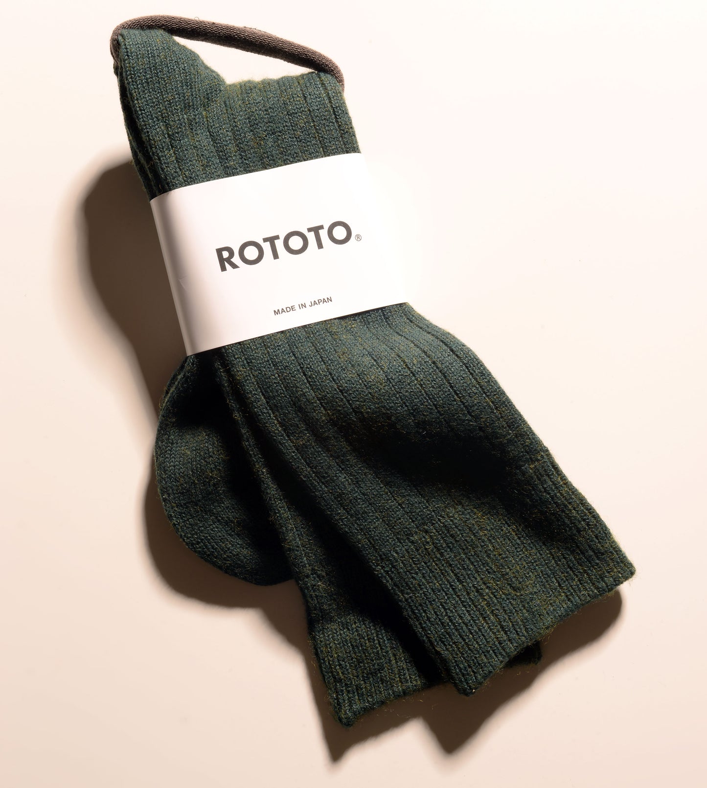 Cotton Wool Ribbed Crew Socks - Dark Green