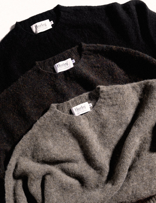 Classic Fit Shaggy Shetland Sweater - Black