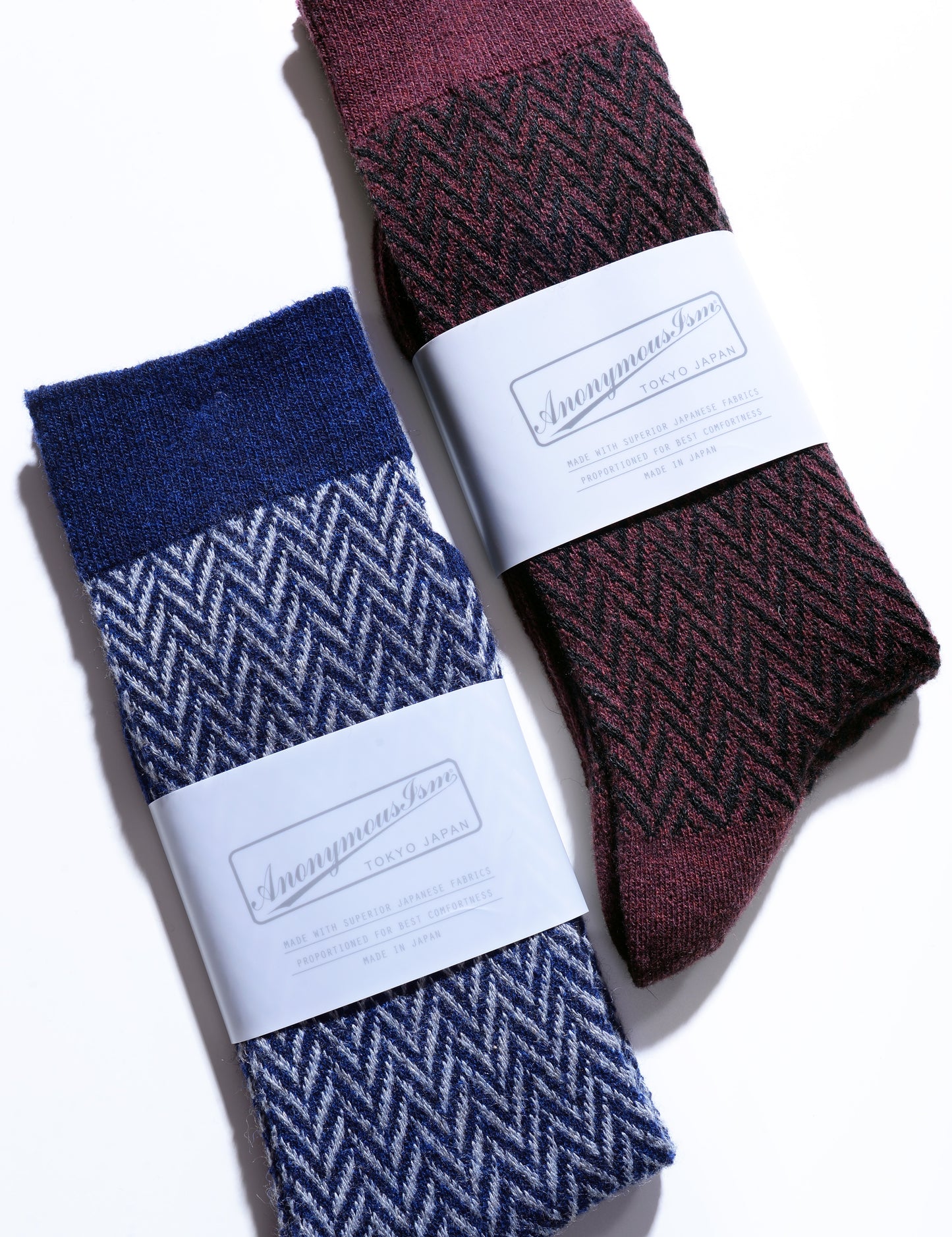 Wool Herringbone Crew Socks - Deep Red