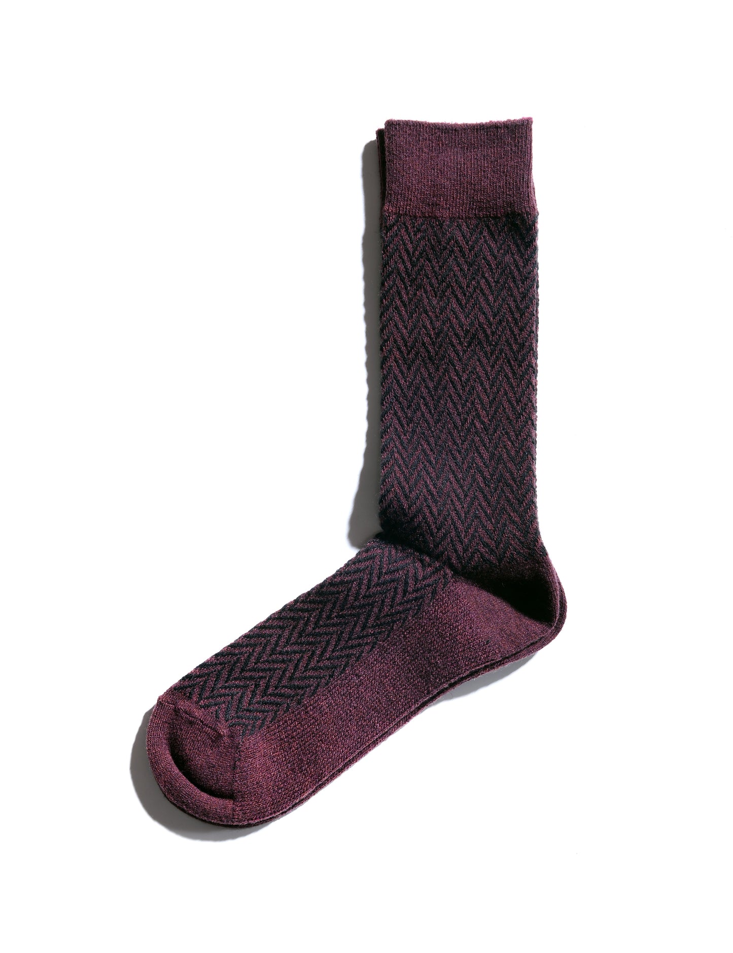 Wool Herringbone Crew Socks - Deep Red