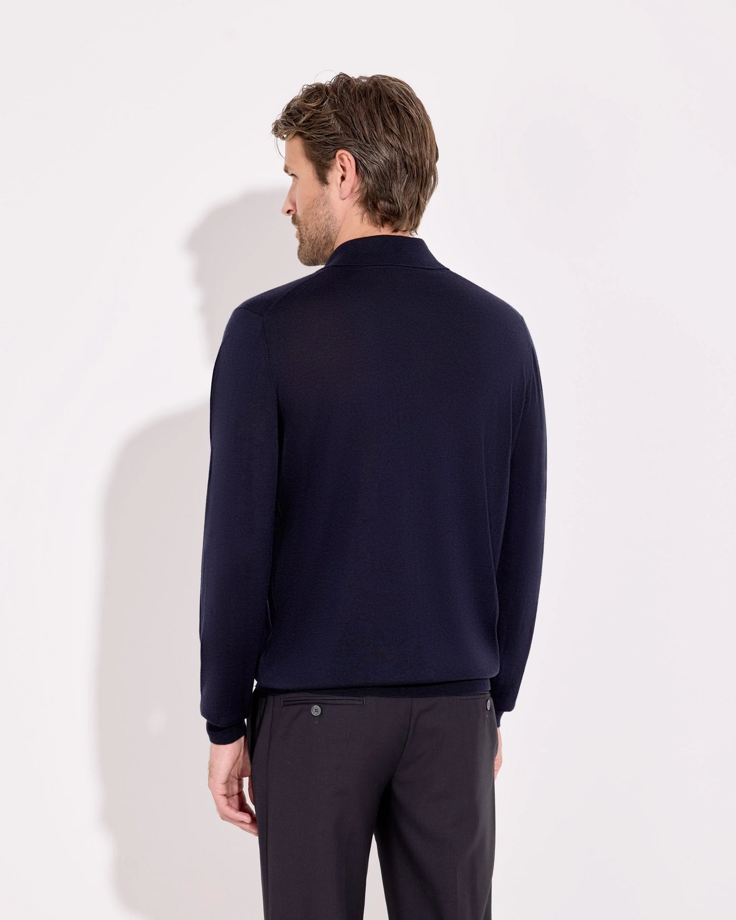 Wool Cashmere Long Sleeved Polo - Gray