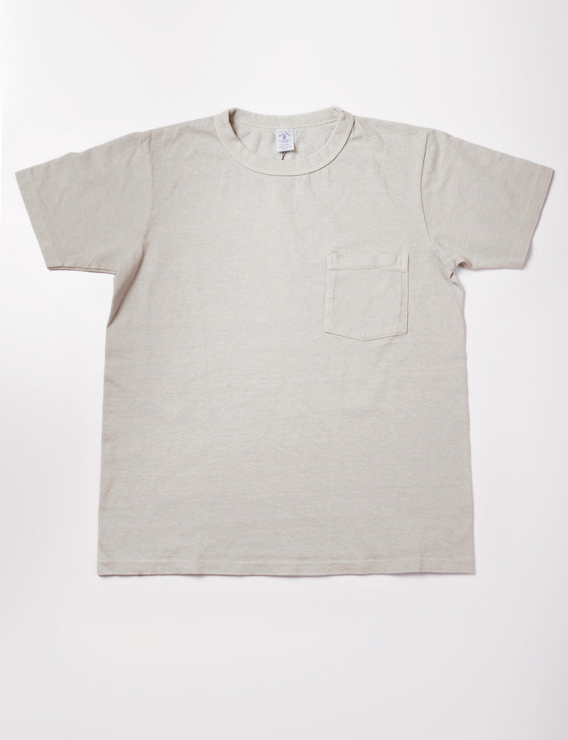 Full length flat shot of Velva Sheen Pigment Pocket Tee in Light Gray