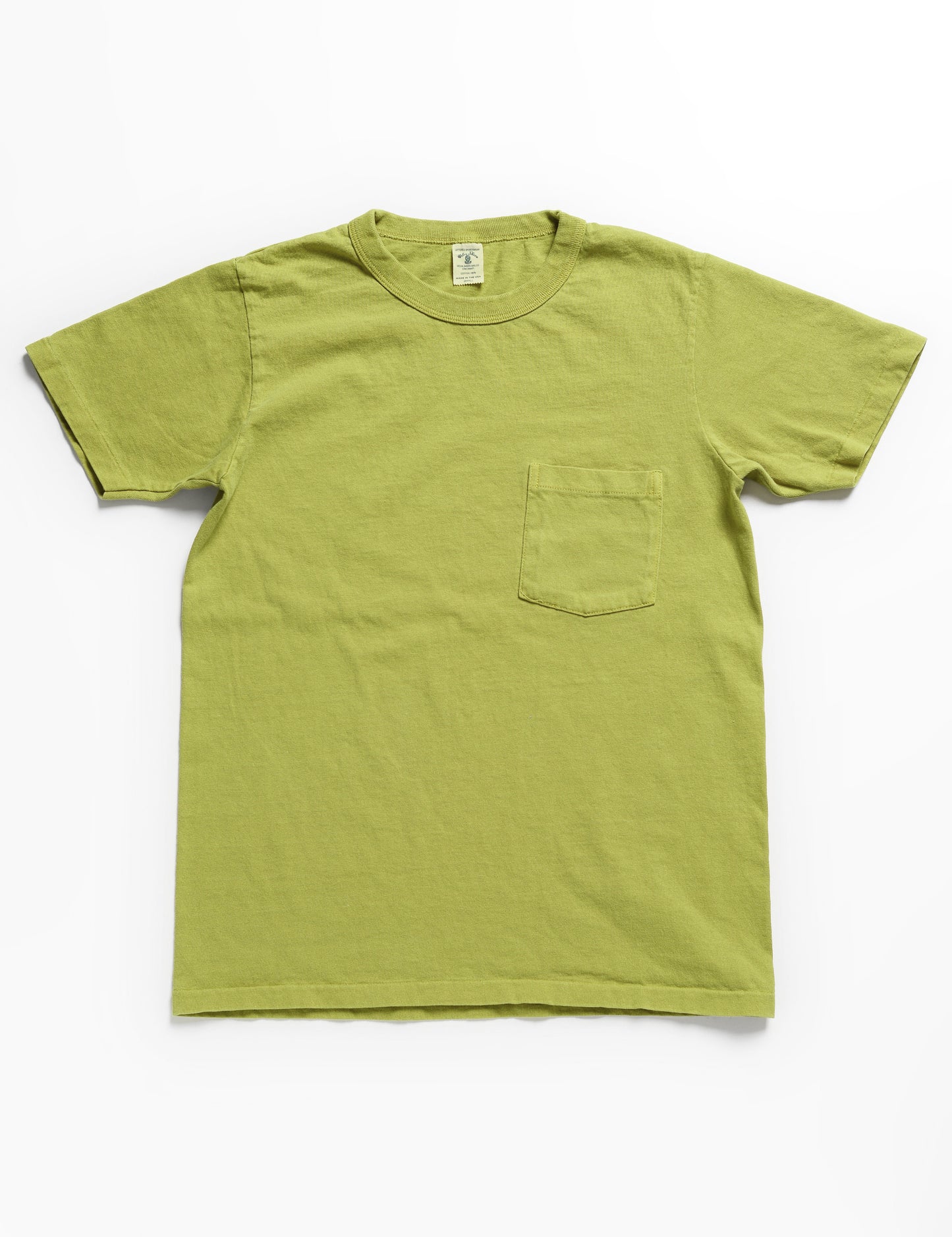 Full length flat shot of Velva Sheen Pigment Pocket Tee in Lime