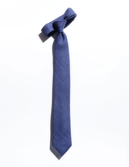 Flat shot of Brooklyn Tailors Silk, Wool, and Linen Hopsack Tie - Indigo