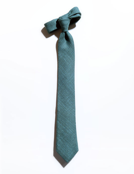 Flat shot of Brooklyn Tailors Silk, Wool, and Linen Hopsack Tie - Emerald