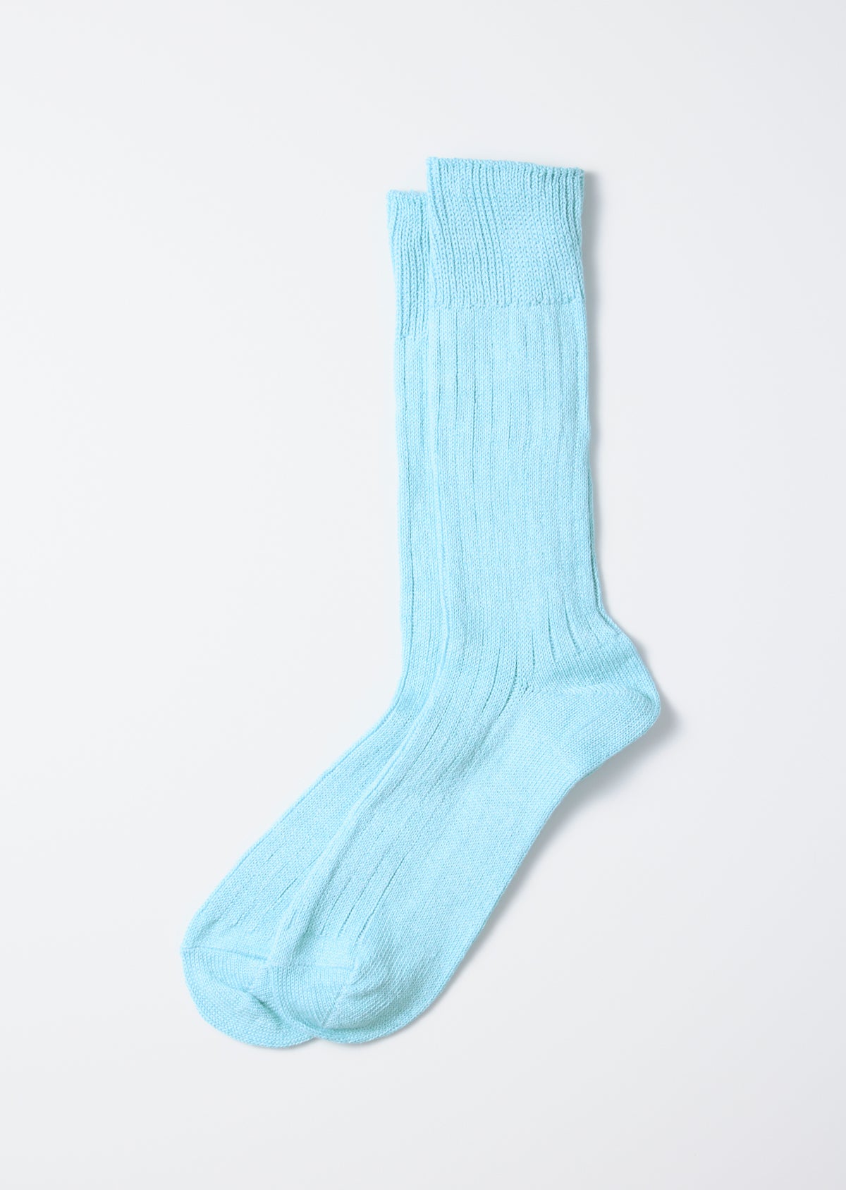 FINAL SALE: Linen Cotton Ribbed Crew Socks - Sky Blue